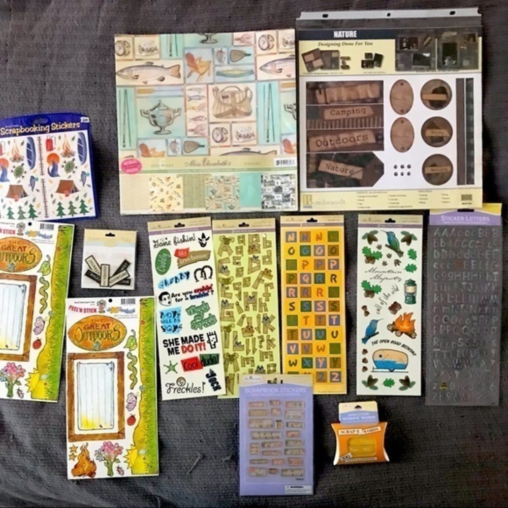 Miss Elizabeth’s Scrapbook Paper & Sticker Bundle. 13 items Adventure theme NWOT